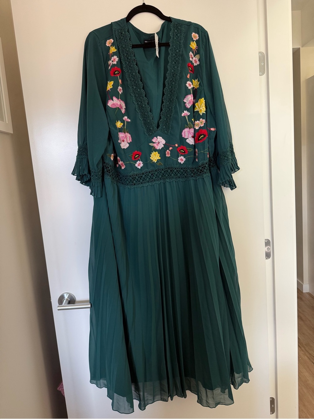 ASOS Deep Teal Embroidered V-Neck Maxi Dress